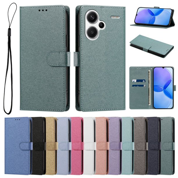 Cartera para Xiaomi Redmi Note 13 Pro Plus 5G con Soporte y Correa, Verde Oscuro