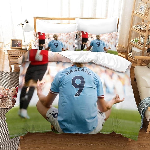 Erling Haaland Bed Linen Set Double for Girls Boys Children 3D Football Superstar Microfibre Duvet Cover Set