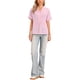 thumbnail image 2 of INSPIRE CHIC Blusa casual a rayas para mujer con cuello en V, botones al frente y manga corta S Rosa claro, 2 of 6