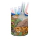 thumbnail image 1 of Guardabosques Leo Vida Silvestre-theme Cylinder Pen Holder Pencil Organizer with Flannel Lining PVC Leather Material Cardboard Base for study work 10*8CM, 1 of 6