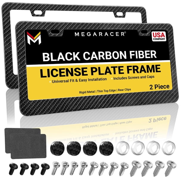 Marco para placa de matrícula Mega Racer 16x31 cm (2 unidades) con acabado de fibra de carbono