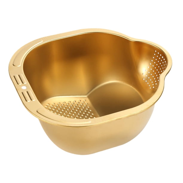 Colador De Arroz Inclinado, Cuenco Para Lavar, Versátil Para Limpiar Y Lavar Frutas, Dorado