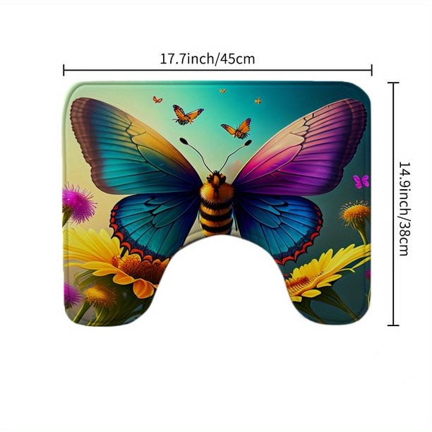 1pc Sunflower Butterfly Shower Curtain with 12 Hooks and Non-Slip Absorbent Rug - Complete Bathroom Decor Set with Toilet Lid Cover Pad and U-Shape Mat