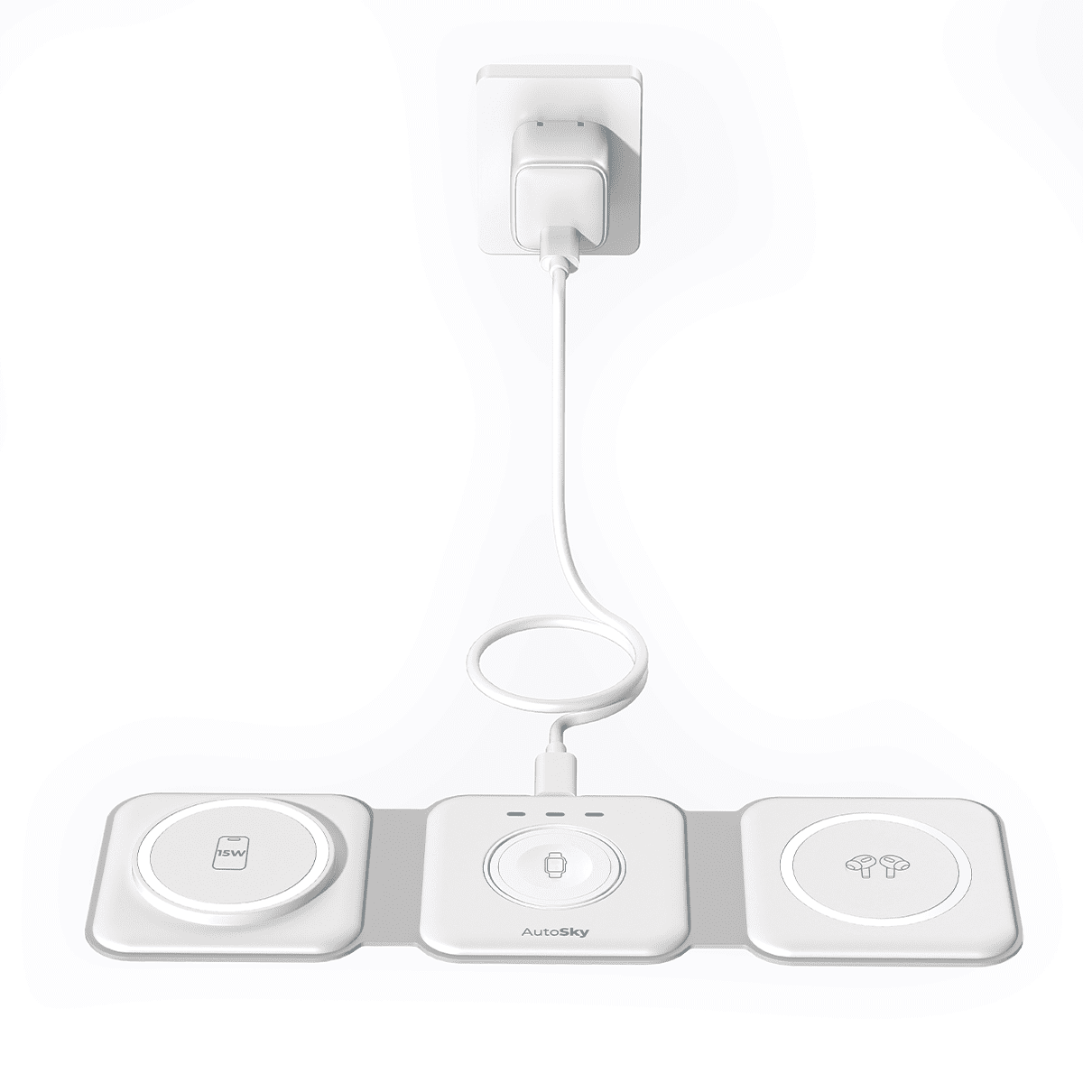 Autosky - Cargador Inalambrico Portatil 3 En 1 Blanco
