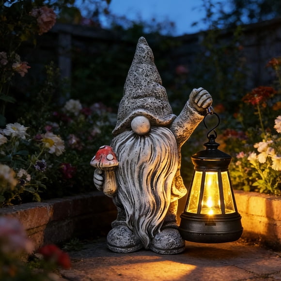 Escultura Gnomo Solar Yewanye con Lámpara para Decoración de Jardín