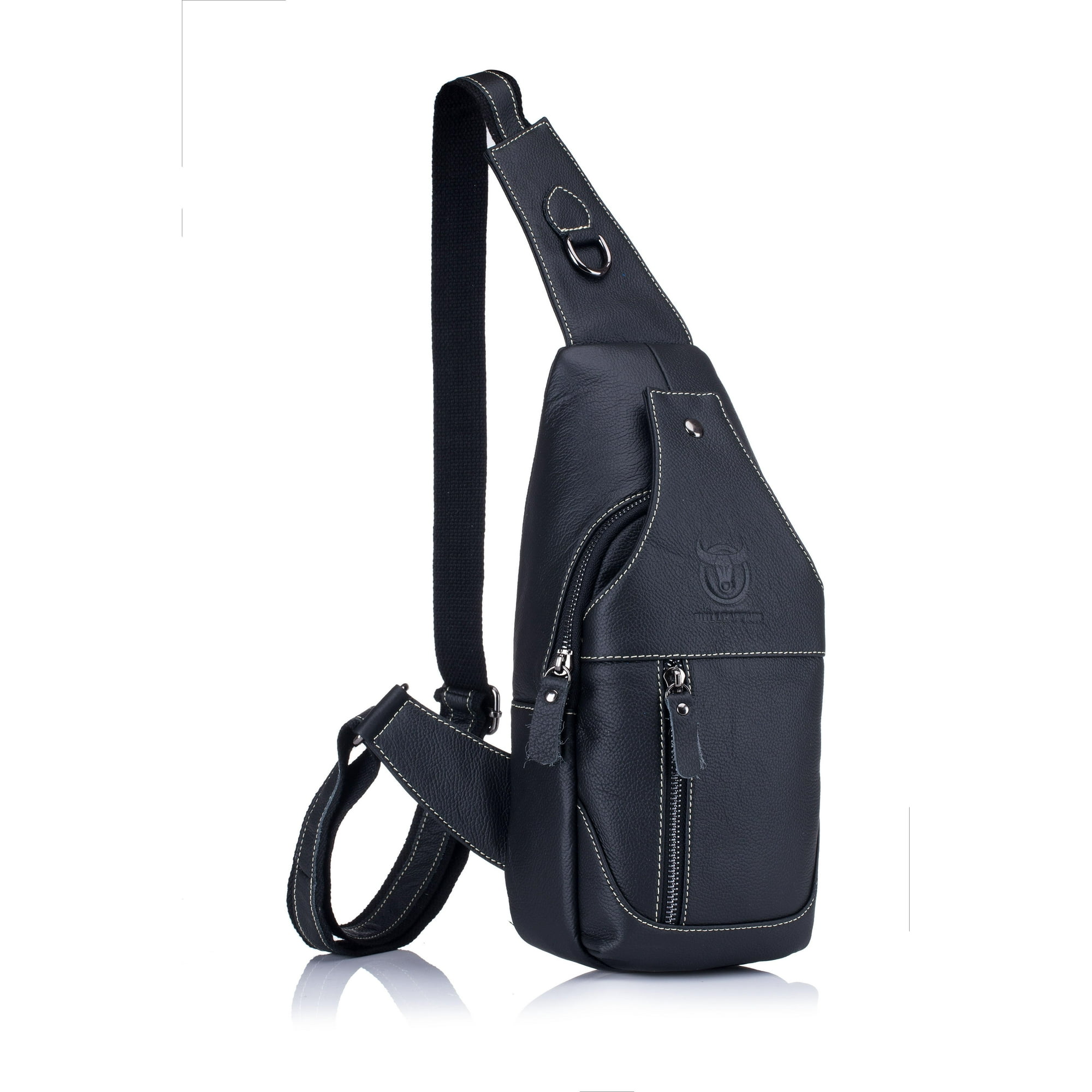 Bullcaptain - Bolso De Cuero Vintage Cross Body Banano Morral Xb019 Negro