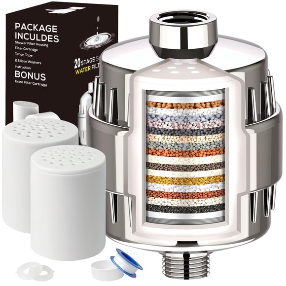 Filtro de ducha Dwavele 20 etapas para agua dura con 2 cartuchos