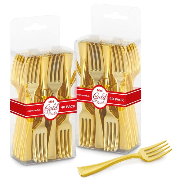 Tenedor Stock Your Home 10 cm Dorado - Pack de 80 unidades desechables