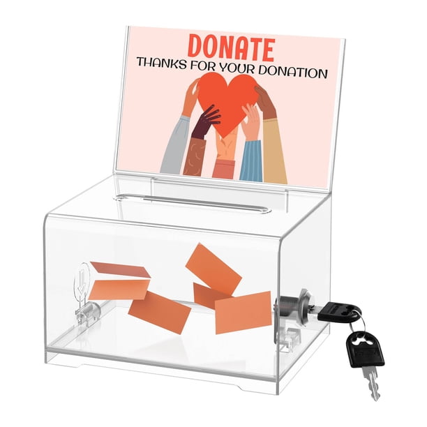 Caja de Donaciones THUQ 16x12x10 cm con Candado y Soporte para Cartel