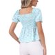 thumbnail image 3 of INSPIRE CHIC Blusa Floral para Mujer de Regreso a Clases Cuello Corazón Manga Corta Abullonada Top Peplum Fruncido Azul Verde M, 3 of 6