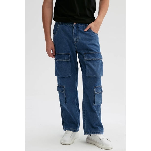 Jeans Hombre Cargo Delantero Azul Retro