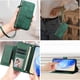 thumbnail image 3 of Funda tipo cartera para iPhone 12 PRO MAX con bolsillo con cremallera, tarjetero, soporte, correa para la muñeca y tapa de cuero verde, 3 of 5