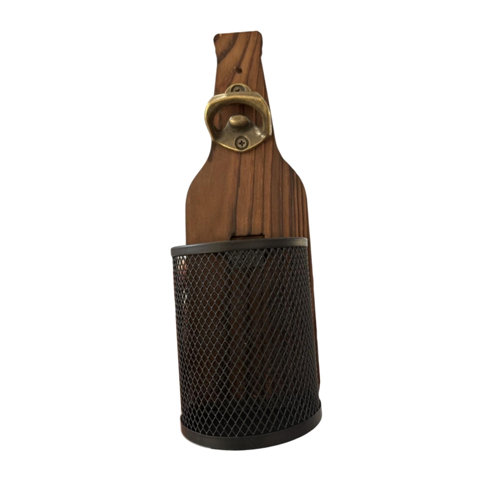 Magideal - Abrebotellas De Cerveza Montada En La Pared Y Receptor Decoración Del Hogar De Madera Y Metal Multipropósito Para Cafetería 9.8x3.1 Pulgadas Rústicas