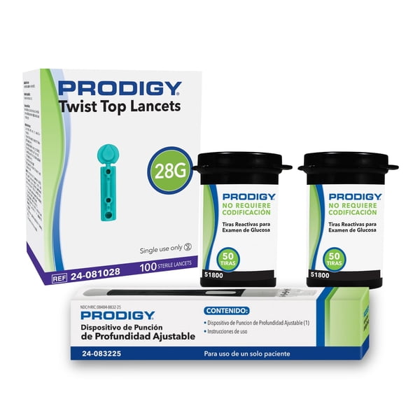 Tiras Reactivas Prodigy 100 unidades + Lancetero + 100 Lancetas