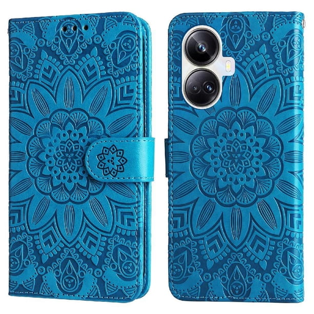Funda tipo cartera FOXDOCK para Realme 10 Pro Plus , diseño girasol en relieve, cuero PU, cierre magnético, soporte y tarjetero