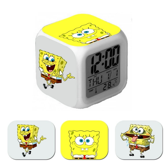 Reloj Despertador Cubo Luz Led Bob Esponja