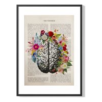 Genérico - Cuadro Póster Cerebro Con Flores 33X43 Cm