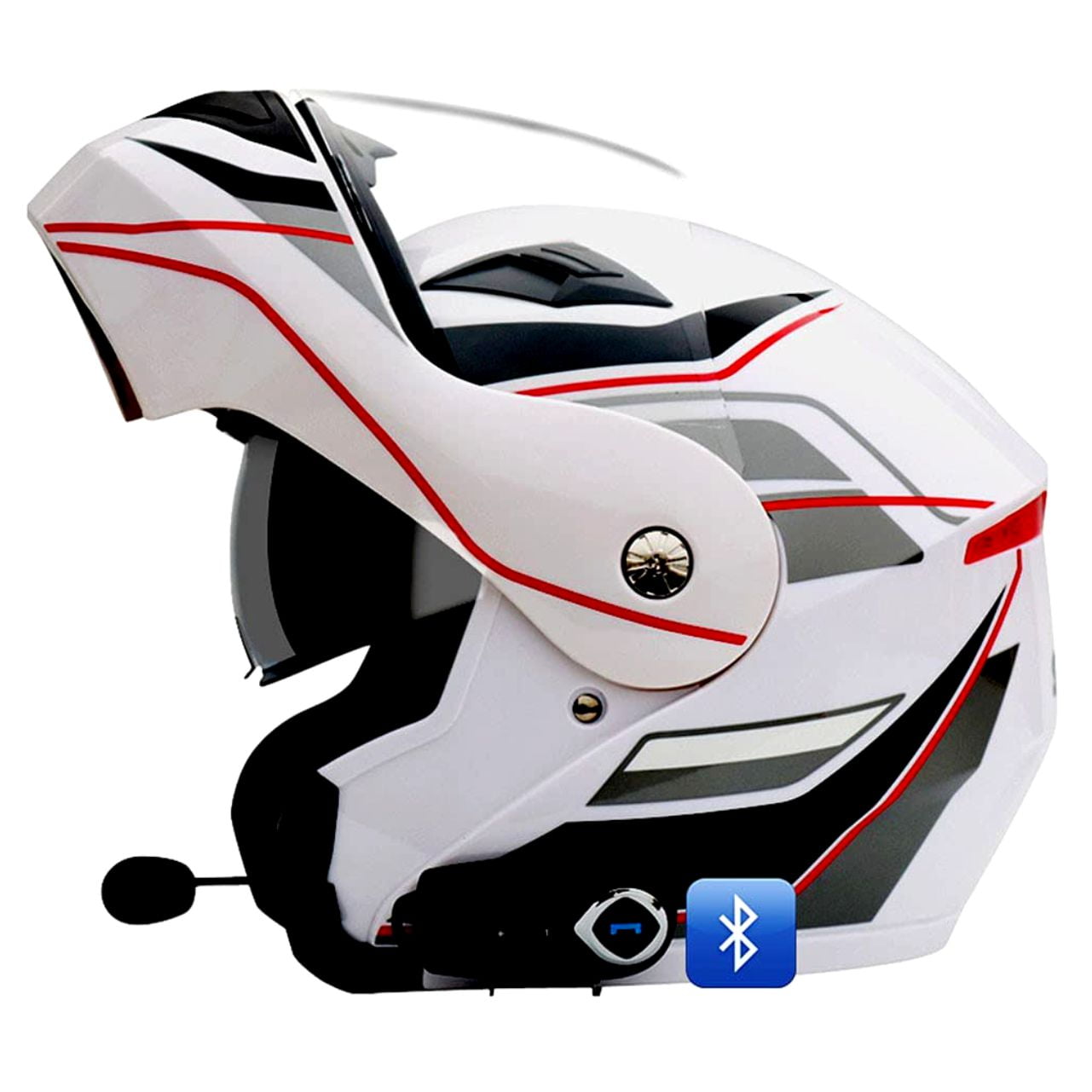 Genérico - Casco Moto Getnoog Kuqibao Con Bluetooth K10 - Blanco Rojo Y Gris