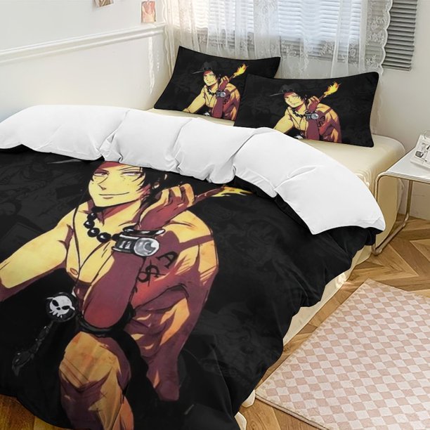 PortgasD Ace Bed Duvet Cover Funny Anime Cartoon Bedding Sets Lightweight 3 Piece Comforter Sets