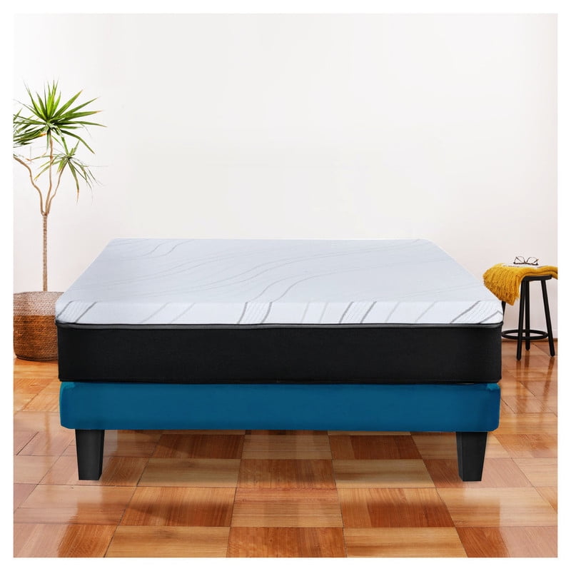 Latam Home - Cama Zen Best Full Colchon Pro Tela Velvet Azul Petroleo