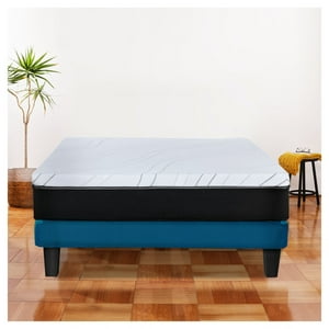 Latam Home - Cama Zen Best Full Colchon Pro Tela Velvet Azul Petroleo