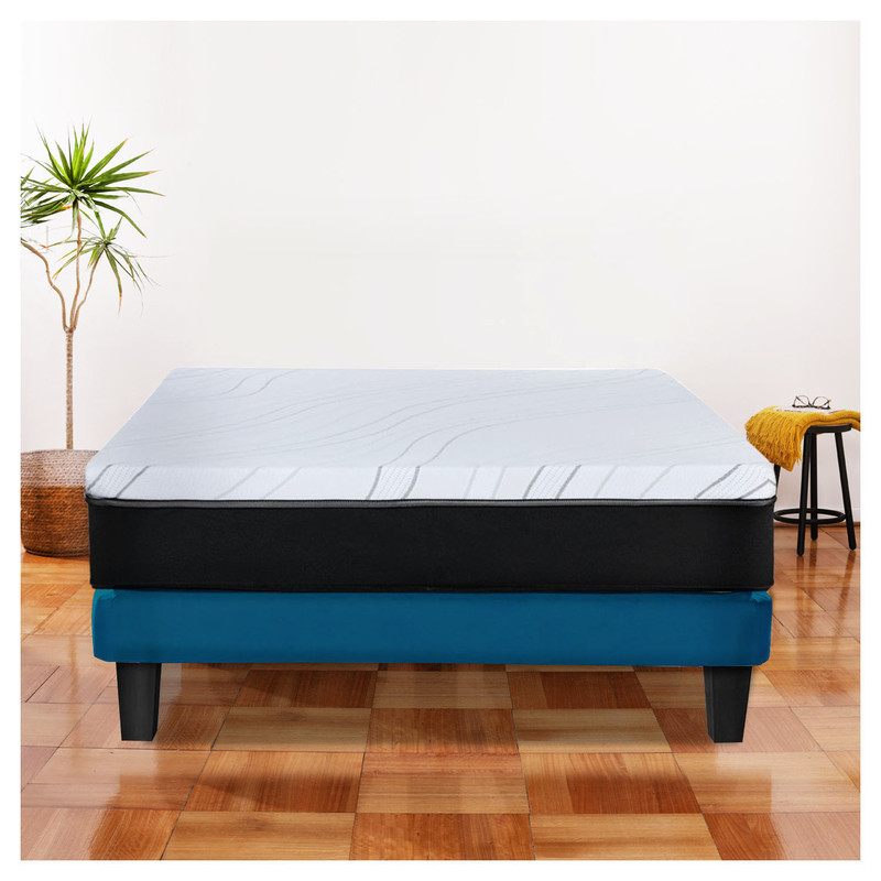 Latam Home - Cama Zen Best Full Colchon Pro Tela Velvet Azul Petroleo