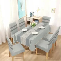 Casadeliacl - Mantel De Lino Impermeable Con Borlas Incluye Fundas Silla Tf Gris Franja