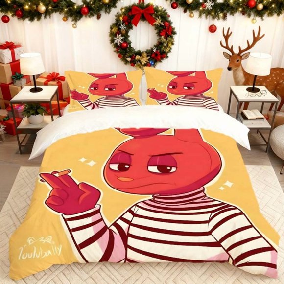 Juan Carlos Bodoque Red Rabbit Anthropomorphic Illustration Printed Duvet Cover Set Bedding Essentials with Multi-Color Patterns Suitable for All Seasons a Must