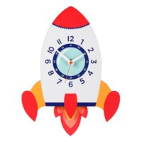 Magideal - Reloj De Pared De Dibujos Animados Para Dormitorio De Niños, Lindo, Silencioso, Sin Tic-Tac, Con Péndulo, Reloj De Madera, Creativo Para Guardería, Es Cohete