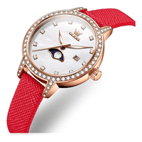Reloj Belug De Pulsera Mujer Elegante Con Fase Lunar Y Correa Cuer Rojo Rojo Blanco