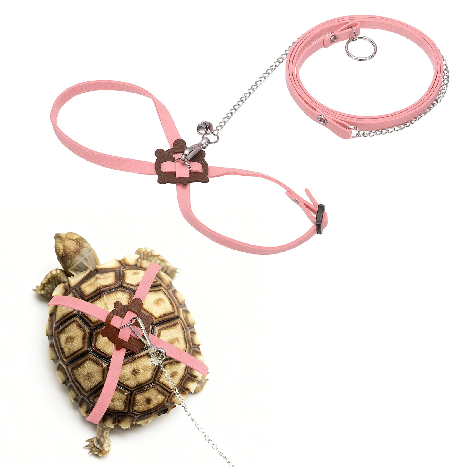 Arnés Ajustable para Tortugas Uxcell con Campana de Cuero Suave Hebilla Giratoria a Prueba de Escape Correa para Caminar Pequeña Rosa