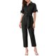 thumbnail image 2 of INSPIRE CHIC Mono de regreso a clases para mujer, manga corta, con cuello, botones, cintura con lazo, algodón, cargo, XS, negro, 2 of 8