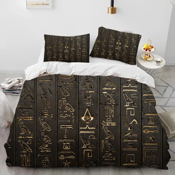 Egyptian Mythology Pharaoh Hieroglyphics Bedding Set Duvet Cover Bed Set Quilt Cover Pillowcase Comforter Bed Sheets