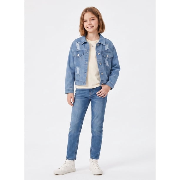 Chaqueta De Mezclilla Niña Con Brillos Y Rasgados Denim