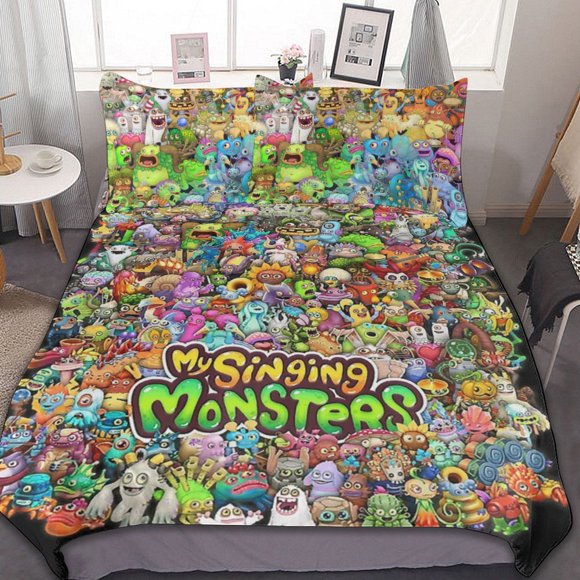 My Singing Monsters 3-Piece Bedding Set Warm And Comfortable Soft Duvet Cover Bed Set with 1 Duvet Cover And 2 Pillowcases for Boys Girls Kids Adult Bedroom All Season hn72