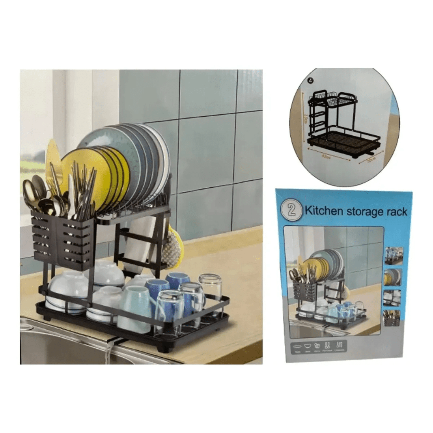 Genérico - Escurridor De Platos Estante Secaplatos 2 Niveles Negro