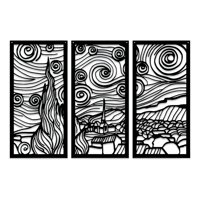 Genérico - 3 Cuadros Noche Estrellada Mdf Negro