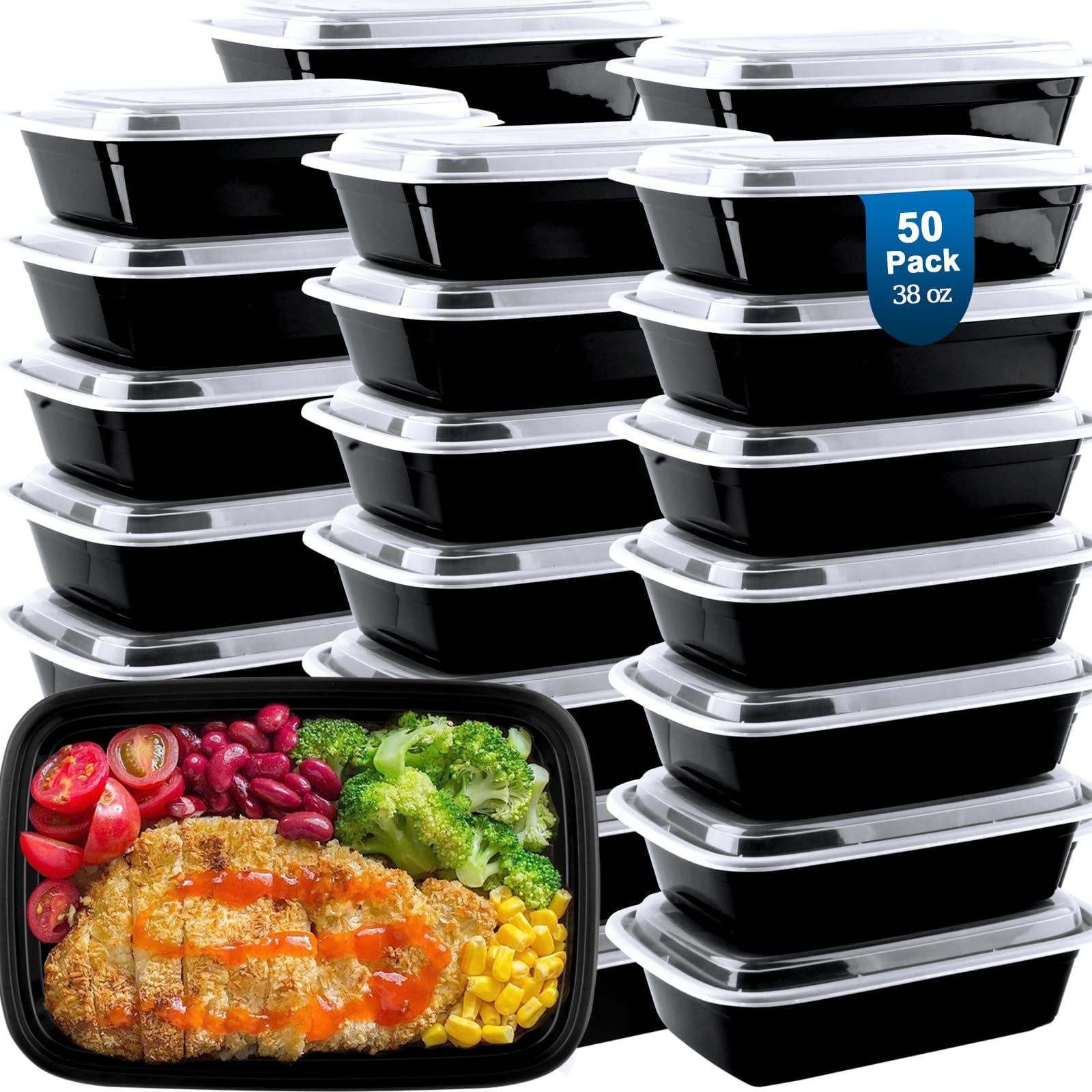 Recipientes Para Preparación De Comidas Vivigu, 38 Onzas, Reutilizables, 50 Unidades, Sin Bpa