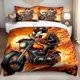 thumbnail image 1 of 3pcs Bedding set Cartoon Biker Flame Motorcycle Print Duvet Cover Set | Polyester Digital Printing, 1 of 1