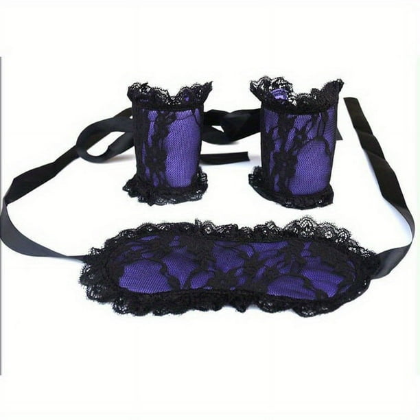 2pcs Set Of BDSM Blindfold Handcuffs Female Sex Toys Masquerade Blindfolded Pink Purple Sexy Lace Blindfold Handcuffs Adult Supplies