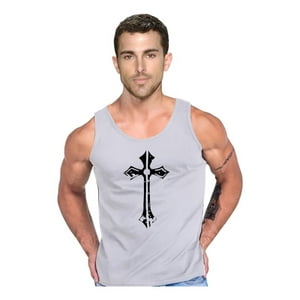 Persodesign - Polera Cruz Gotica Musculosa Tank Gym Pesas Crossfit Talla S Gris Hombre