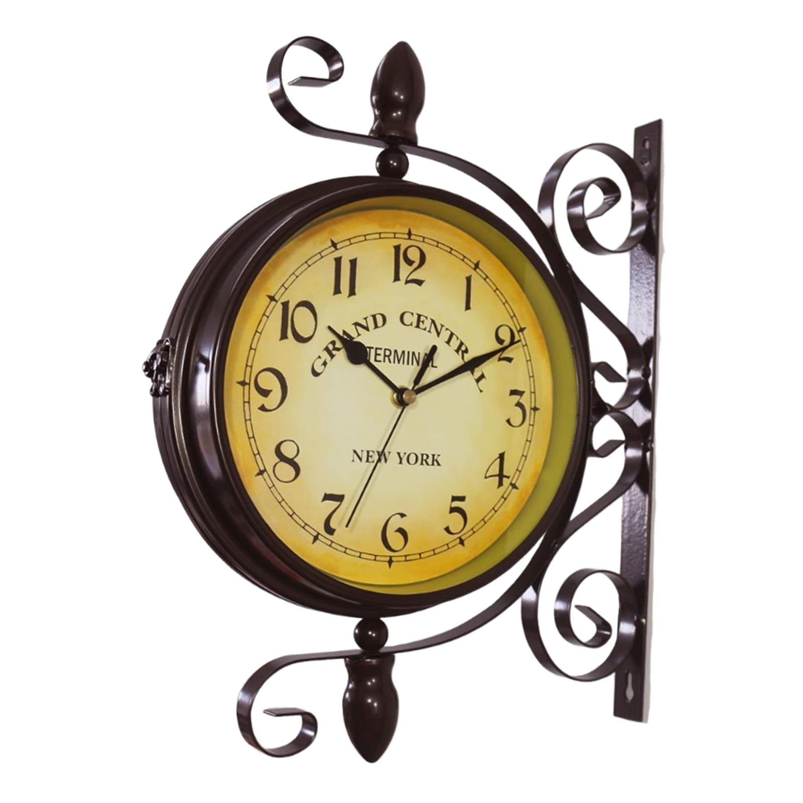 Magideal - Reloj De Pared De Doble Cara, Adorno De Estilo Retro Antiguo, Reloj Decorativo Silencioso Para Sala De Estar, Jardín, Decoración Interior Del Hogar.