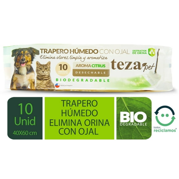 Trapero Teza Pet Elimina Orina Biodegradable Citrus 10 un