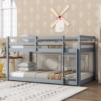 M&Ms - Solid Wooden, Solid Rubber Wooden Twin Over Twin Floor Bunk Bed With Ladder, With Bed Platform Of Strengthened Slats , Grey