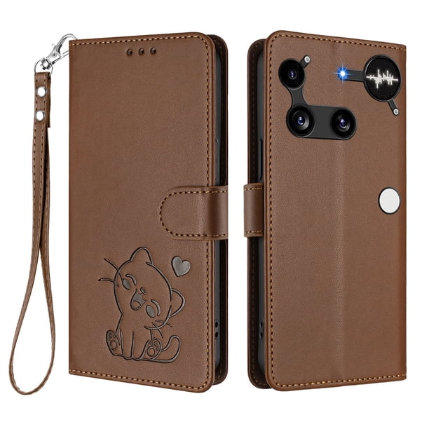Funda de Gato tipo Libro para Nothing Phone 3, Marrón