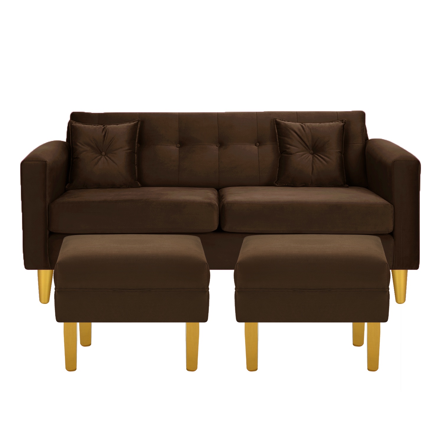 Bodevir - Sofa New Retro 3C + 2 Pouf Felpa 01 Chocolate