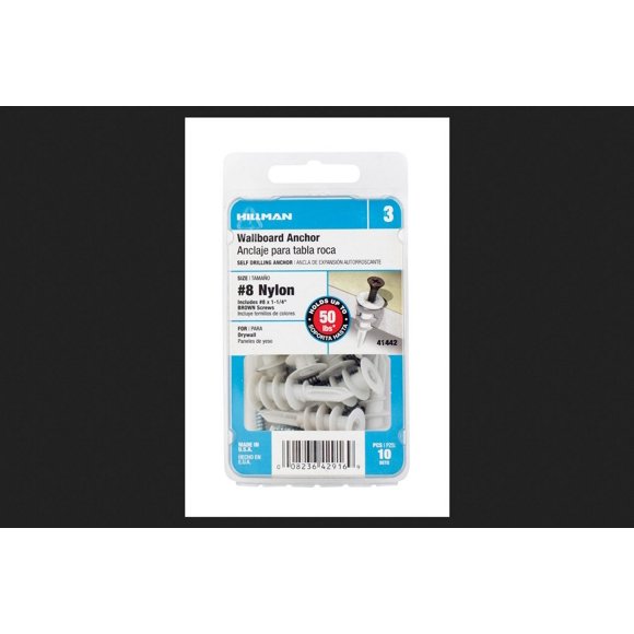 Wallboard Anchors Hillman, 1.164 pulgadas de diámetro x 3.2 cm de largo, nailon, paquete de 10