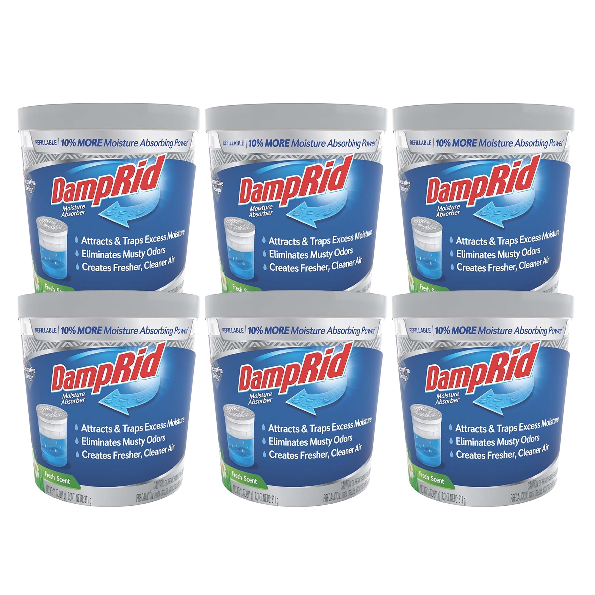 Absorbente De Humedad Damprid, Recargable, 325 Ml, Paquete De 6 Unidades, Aroma Fresco