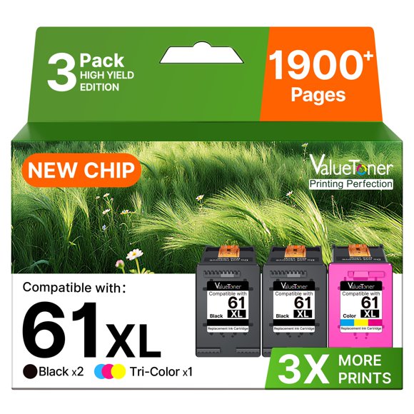 Cartuchos de tinta Valuetoner 61XL paquete de 3 (2 negros, 1 tricolor)