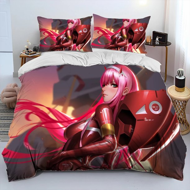 Zero Two DARLING In The FRANXX Cartoon Comforter Bedding Set,Duvet Cover Bed Set Quilt Cover Pillowcase,Queen Size Bedding Set Bed Sheets